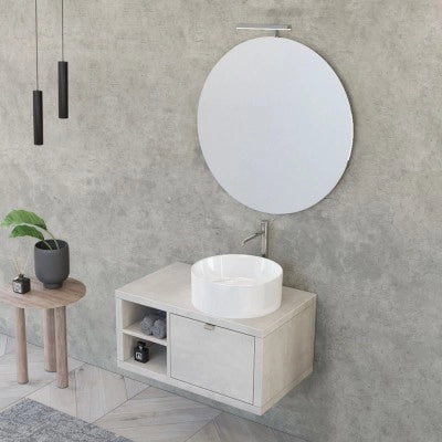 Mobile bagno sospeso 80 cm grigio chiaro con cassetto e vano a giorno completo di lavabo e specchio Master