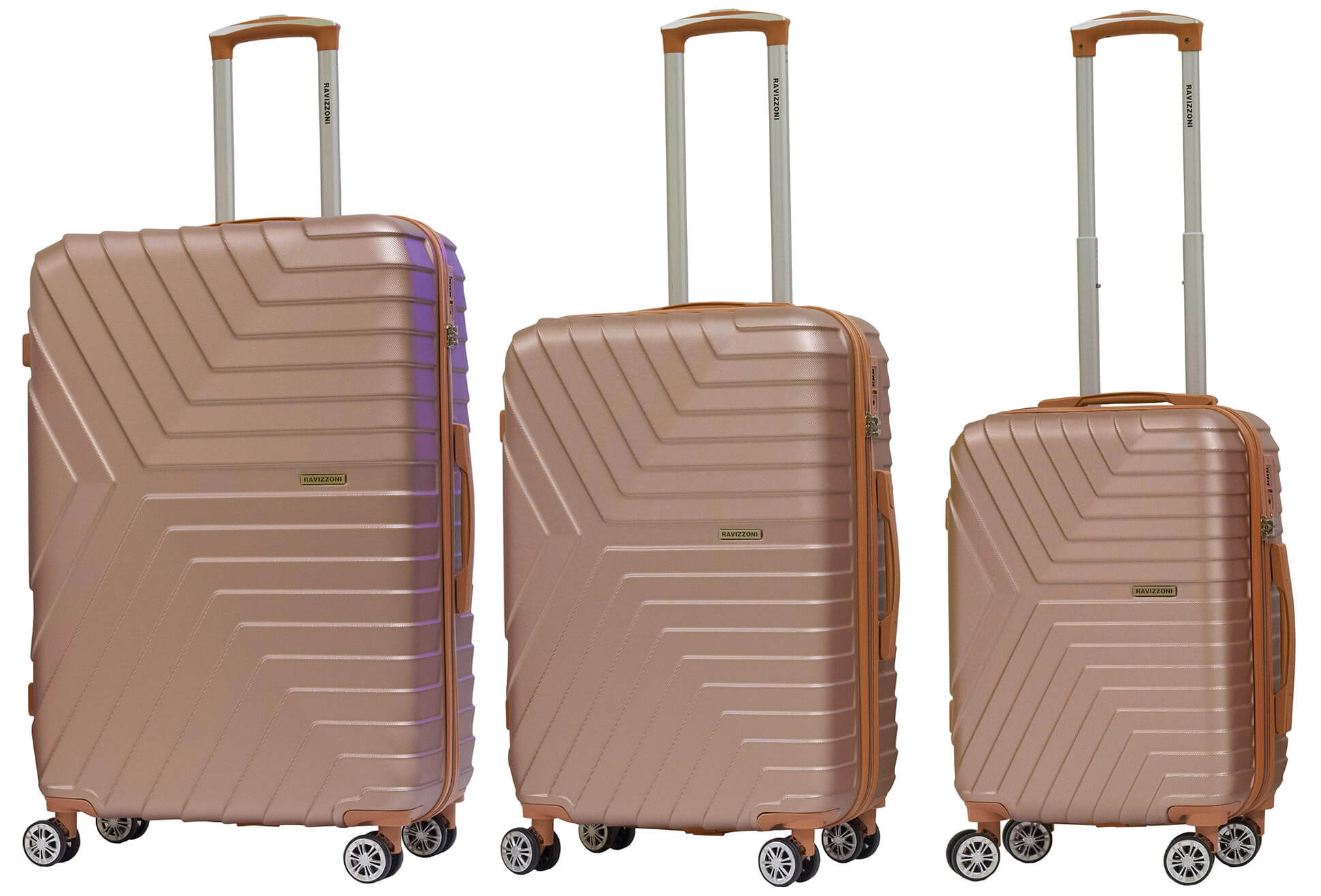 Set 3 Valigie Trolley Rigide in ABS 4 Ruote TSA Ravizzoni Calipso Golden Rose