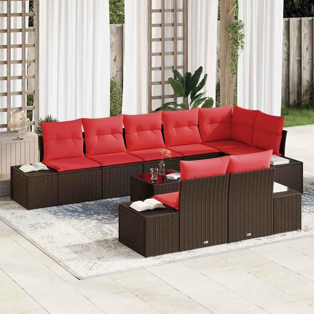 Set Divano da Giardino con cuscino 9 pcs Marrone polyrattan