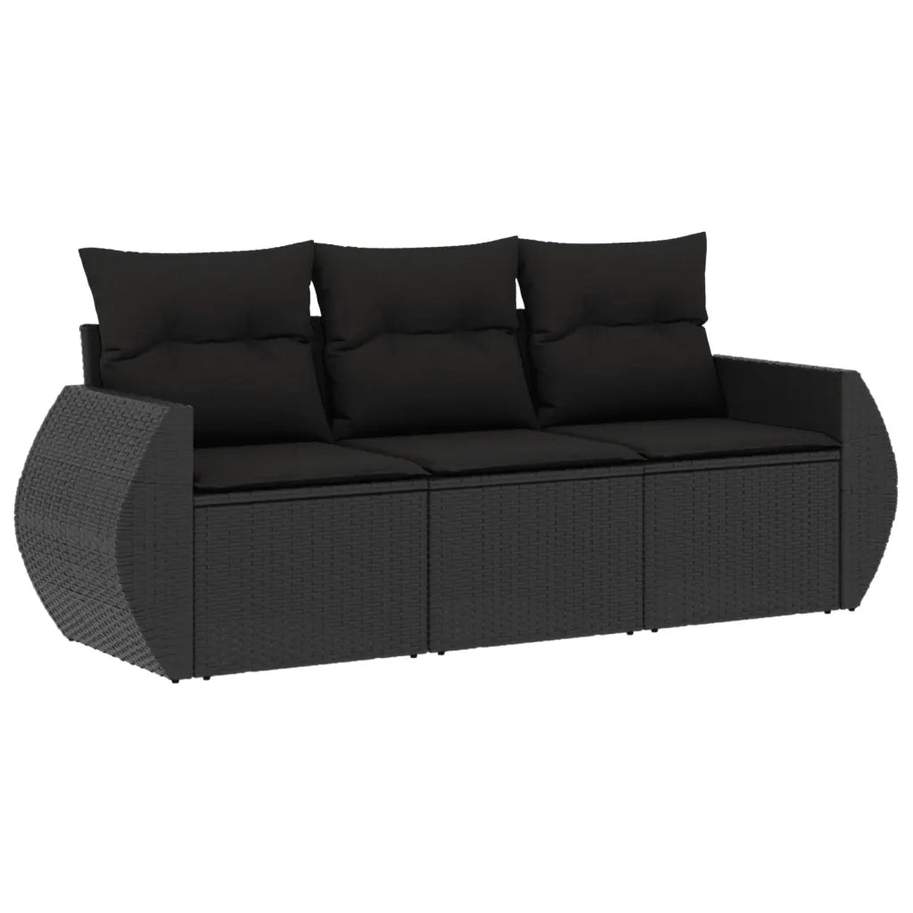 Set Divani da Giardino 3 pz con Cuscini in Polyrattan Nero 3221054