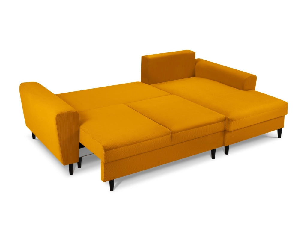 Cosmopolitan Design - Divano convertibile angolare destro con contenitore "Kyoto" 4 posti in velluto a coste giallo 