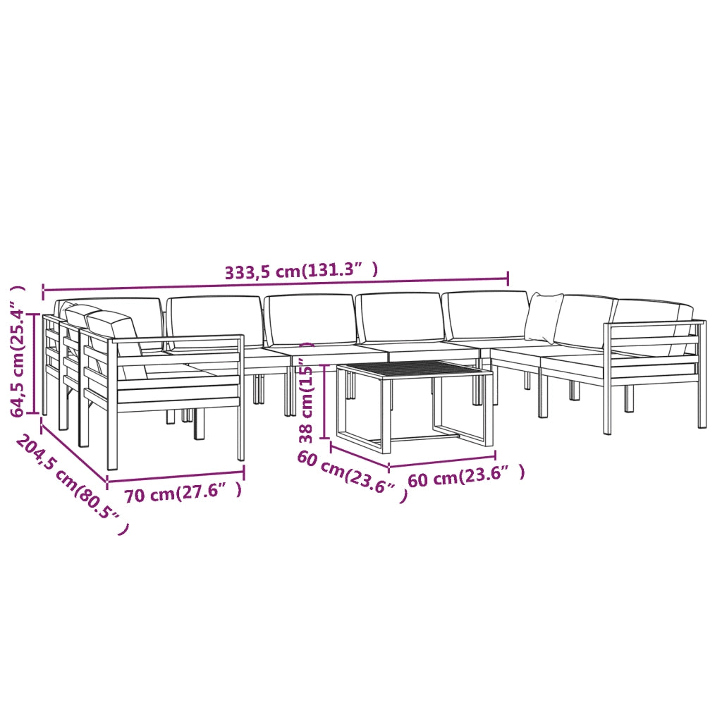 Set Divani da Giardino 10 pz con Cuscini in Alluminio Antracite cod mxl 35817