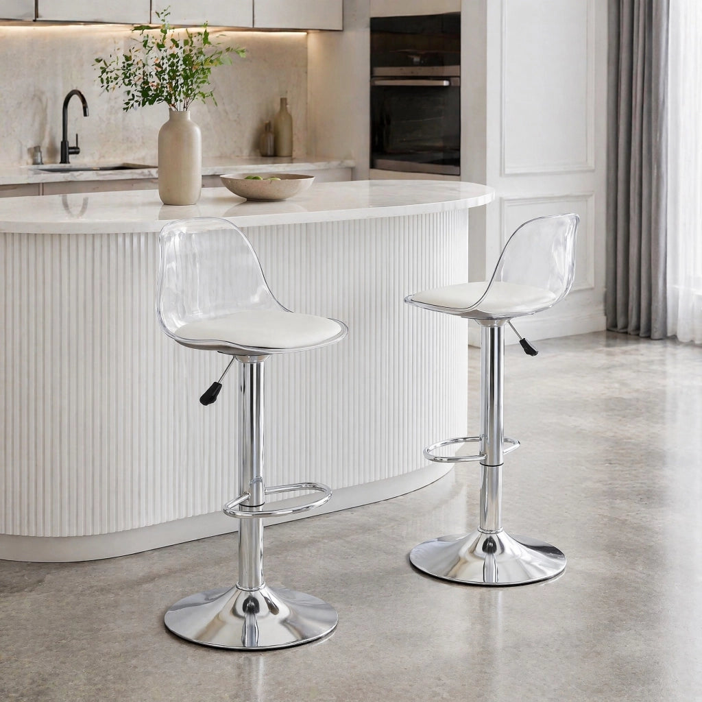 SGABELLO ALTO Regolabile 82-104 cm Bianco/Silver Set da 2 pezzi
