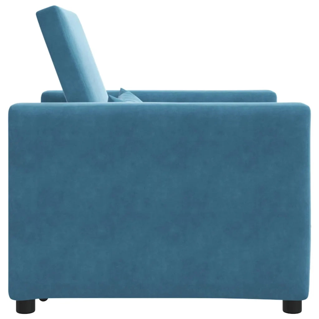 Divano letto | Sof¨¤ letto | Letto singolo estraibile singolo con ruote Blu Velluto