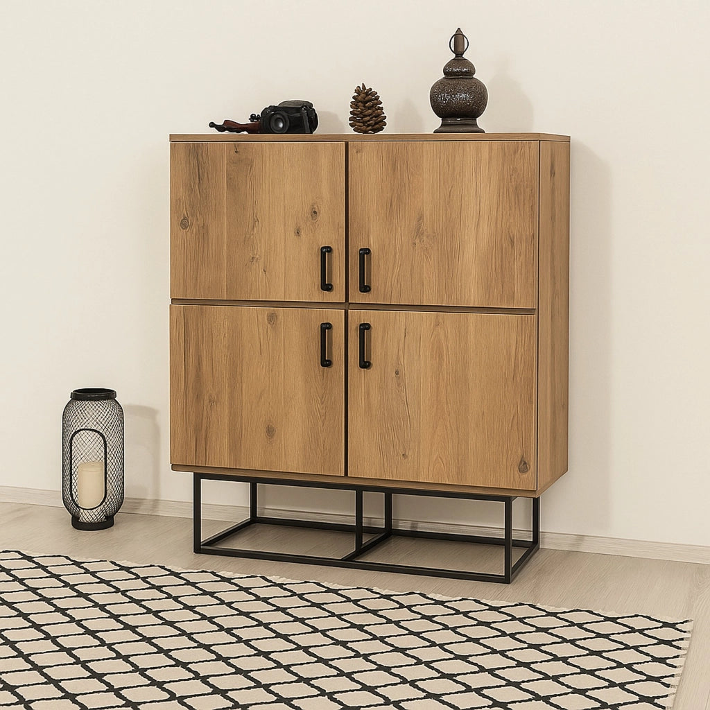Credenza Katmandu, Buffet da soggiorno, Madia da salotto, Dispensa da cucina, 93x36h115 cm, Quercia e Nero