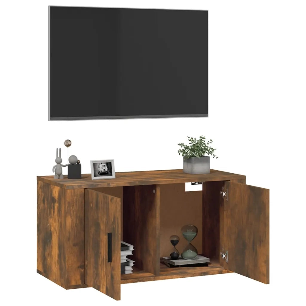 Mobile TV a Parete | Armadietto TV | Mobile Porta TV rovere fumo 80x34,5x40 cm