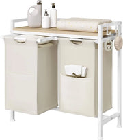 Asciugamani con 2 asciugacapelli - Asciugamani staccabili - Cassetta in metallo e piastra in legno - Per bagno, cameretta o stanza da bagno - Bianco - Moderno e spazievitore