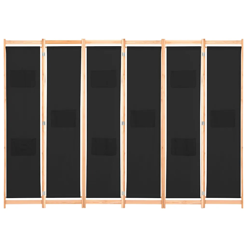 Divisorio Ambienti | Divider per stanze | Paravento a 6 Pannelli Nero 240x170x4 cm in Tessuto