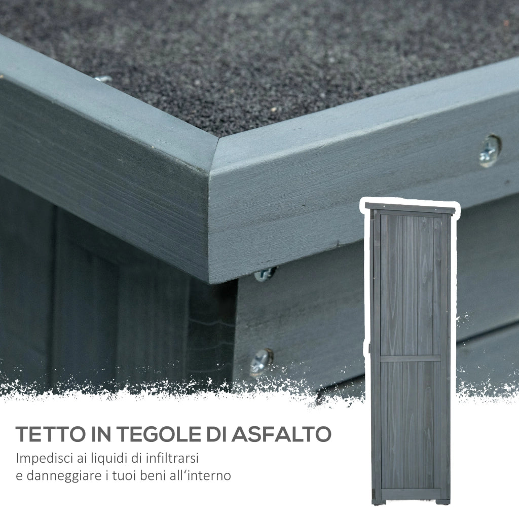 Armadio da Esterno 87x46.5x160 cm con 2 Porte a Persiana e Ripiani Interni in Legno Grigio