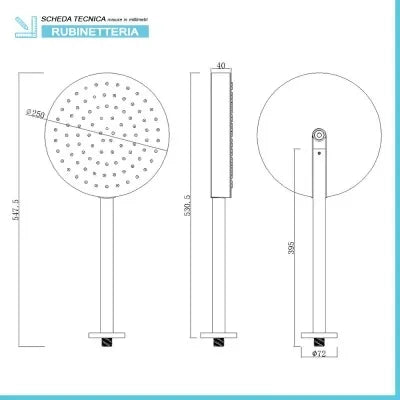 Soffione doccia nero opaco 25 con spessore 4 cm e braccio in acciaio