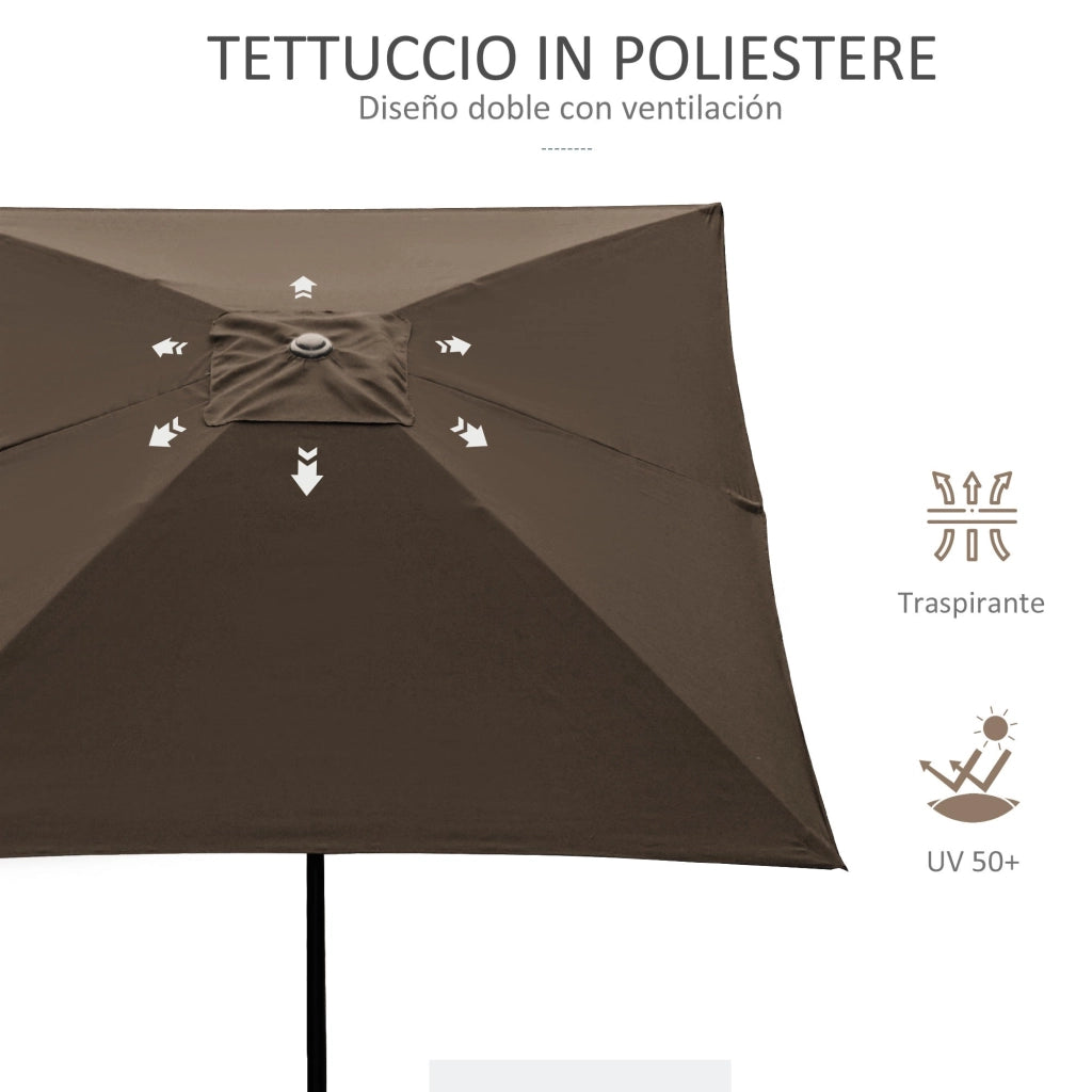 Ombrellone da Giardino Rettangolare 3x2 m con Apertura a Manovella e Inclinabile Caffè