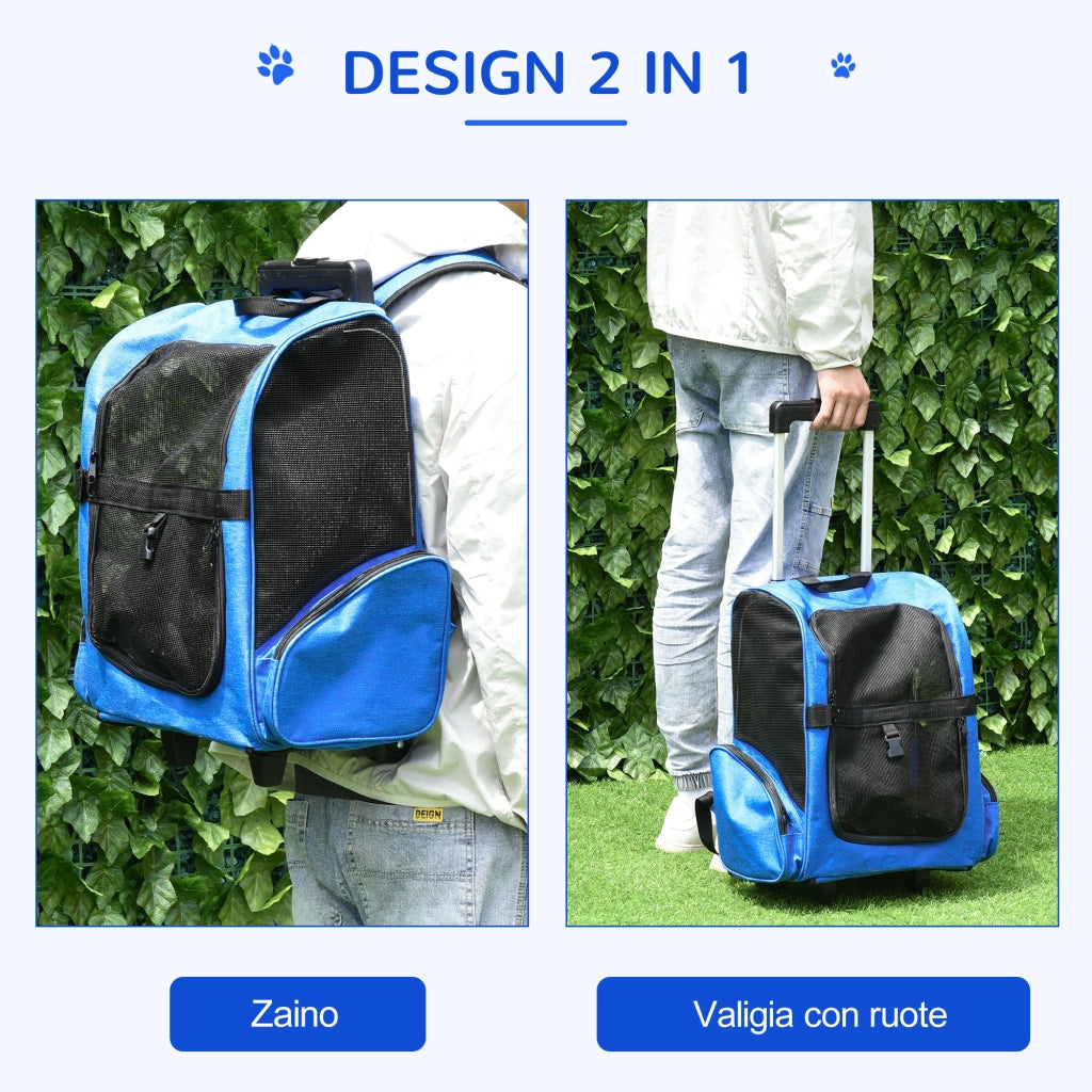 Trasportino Zaino 2 in 1 per Cani e Gatti ¨C zephmum ¨C 42x25x55cm Blu