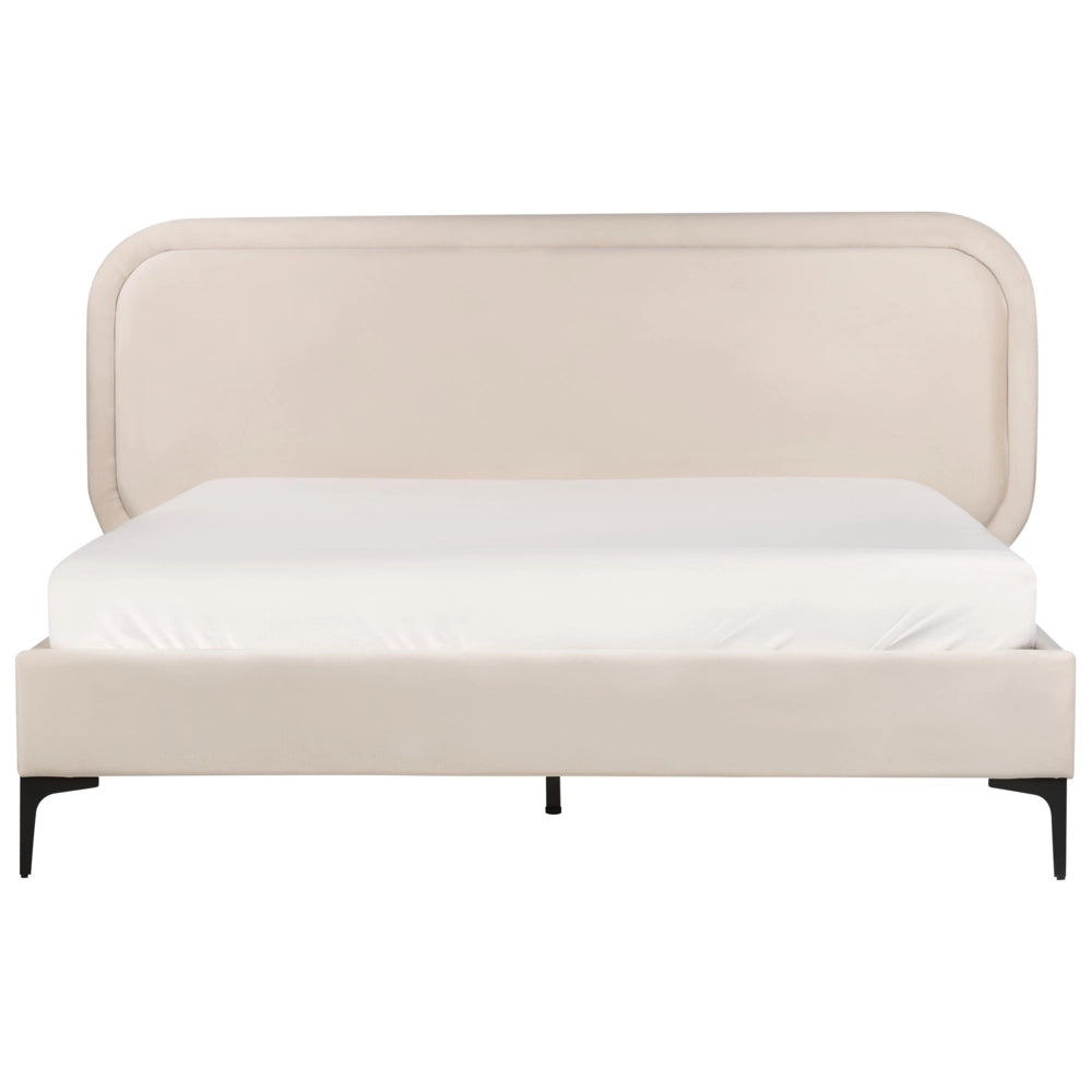 Letto matrimoniale EU Beige Chiaro Velvet 180 x 200 cm Imbottito Telaio Poggiatesta
