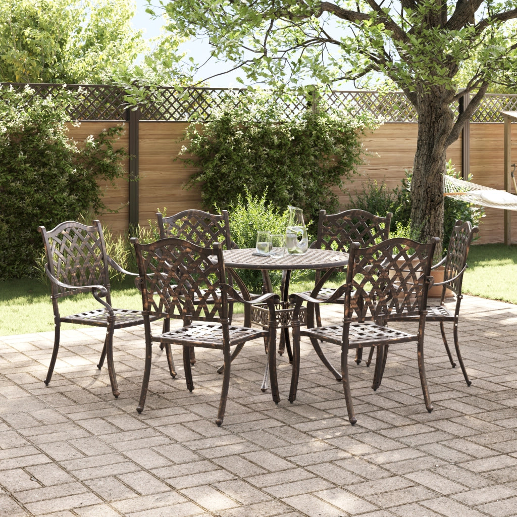 Set da Pranzo da Giardino 7 Pezzi in Alluminio Fuso Bronzeo