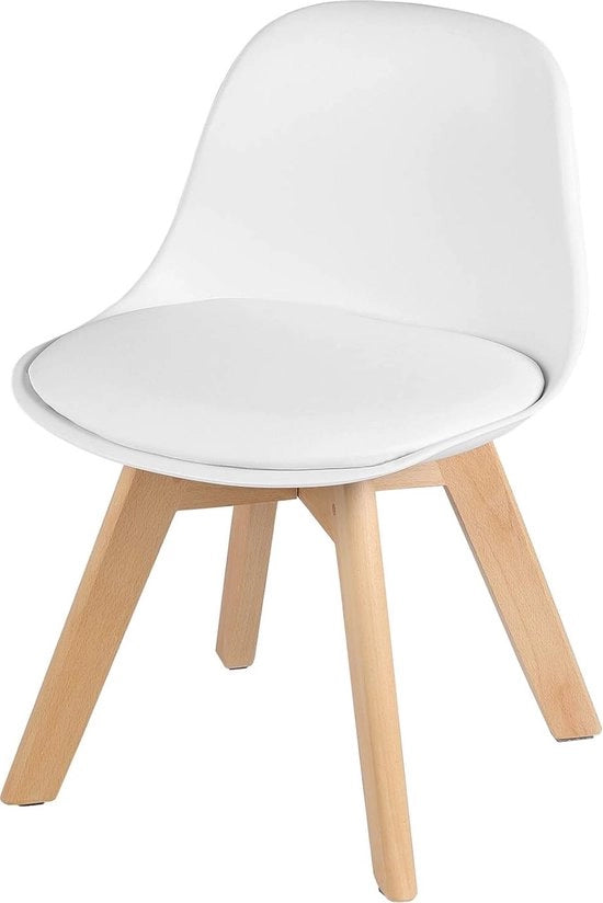 Sedia per bambini con gambe in legno - altezza seduta 33 cm - sedie per bambini stabili con schienale per camera da bambini - PP + PU (bianco)