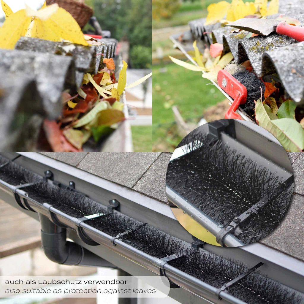 Barriera anti piccioni per pannelli fotovoltaici e Spazzola per grondaie 10 scovoli 12 m Ø 12 cm