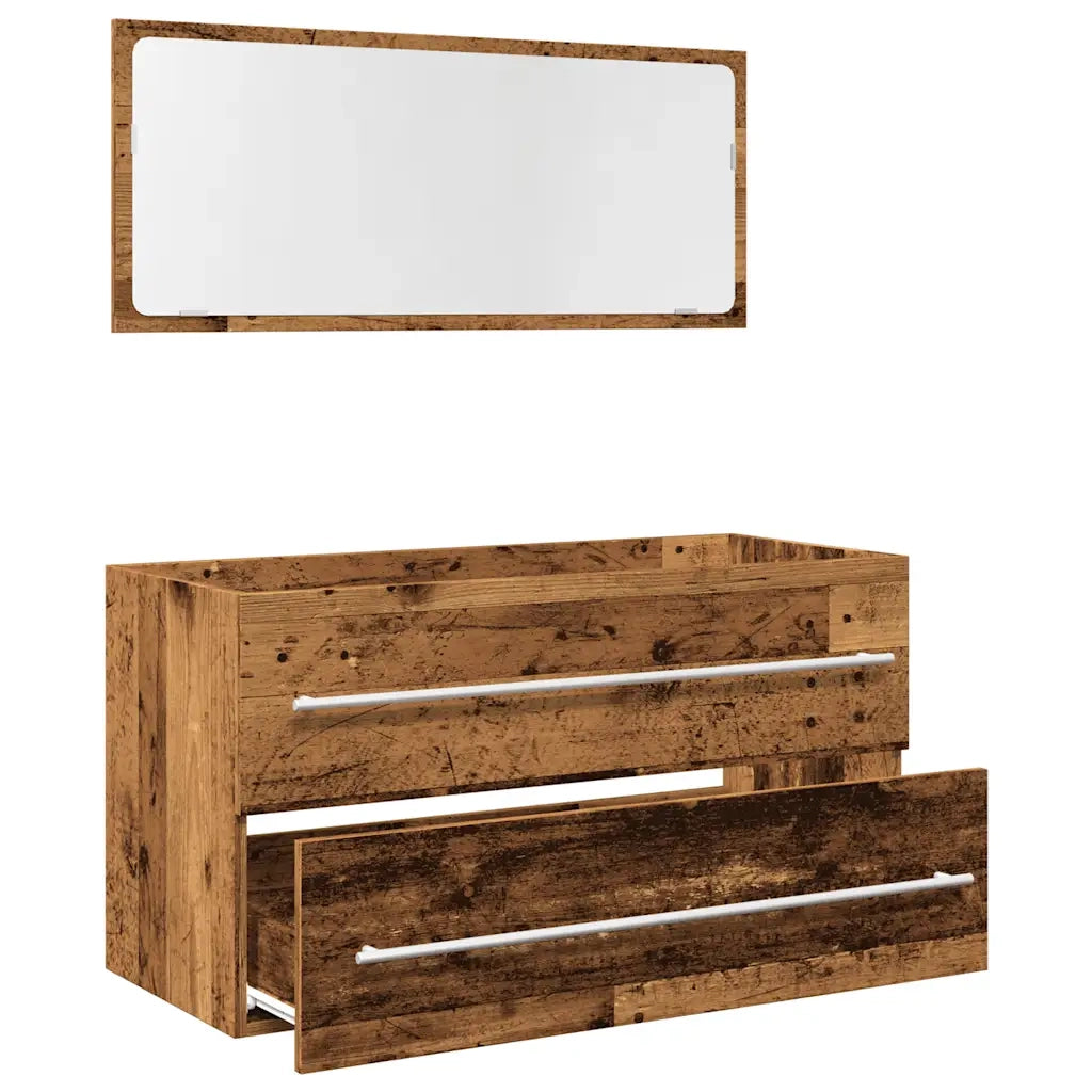 Set Mobili da Bagno 2 pz Legno Antico in Legno Multistrato