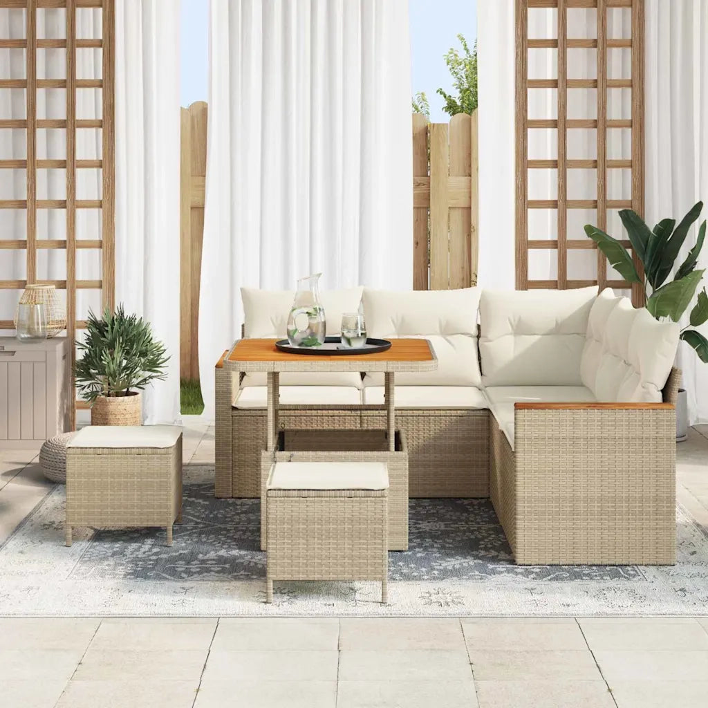 Set Divano da Giardino 8 pcs Beige polyrattan