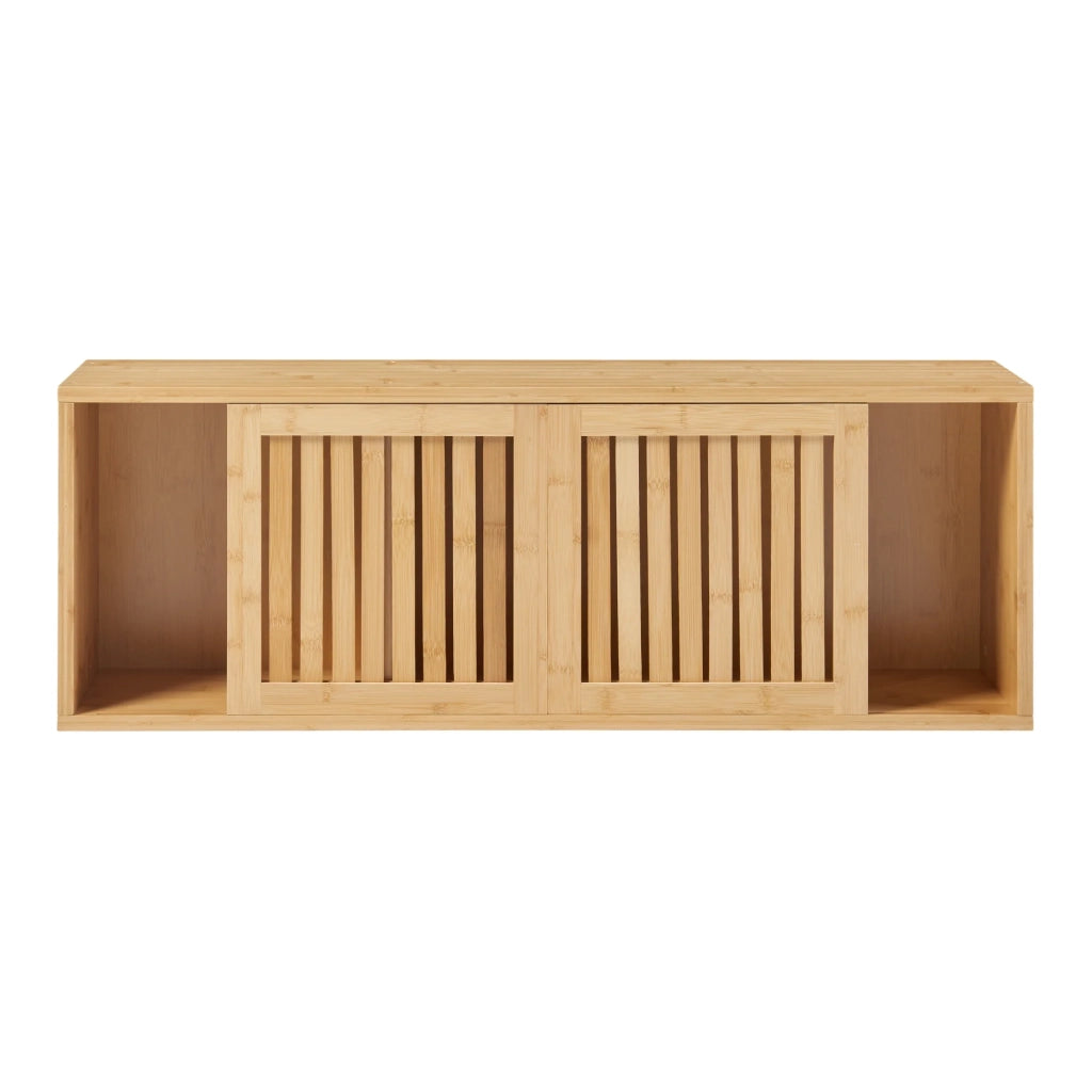 Scaffale dal design senza tempo per soggiorno/camera da letto mobiletto da parete con 2 ante scorrevoli bambù 93 x 20 x 33 cm naturale 03_0011249