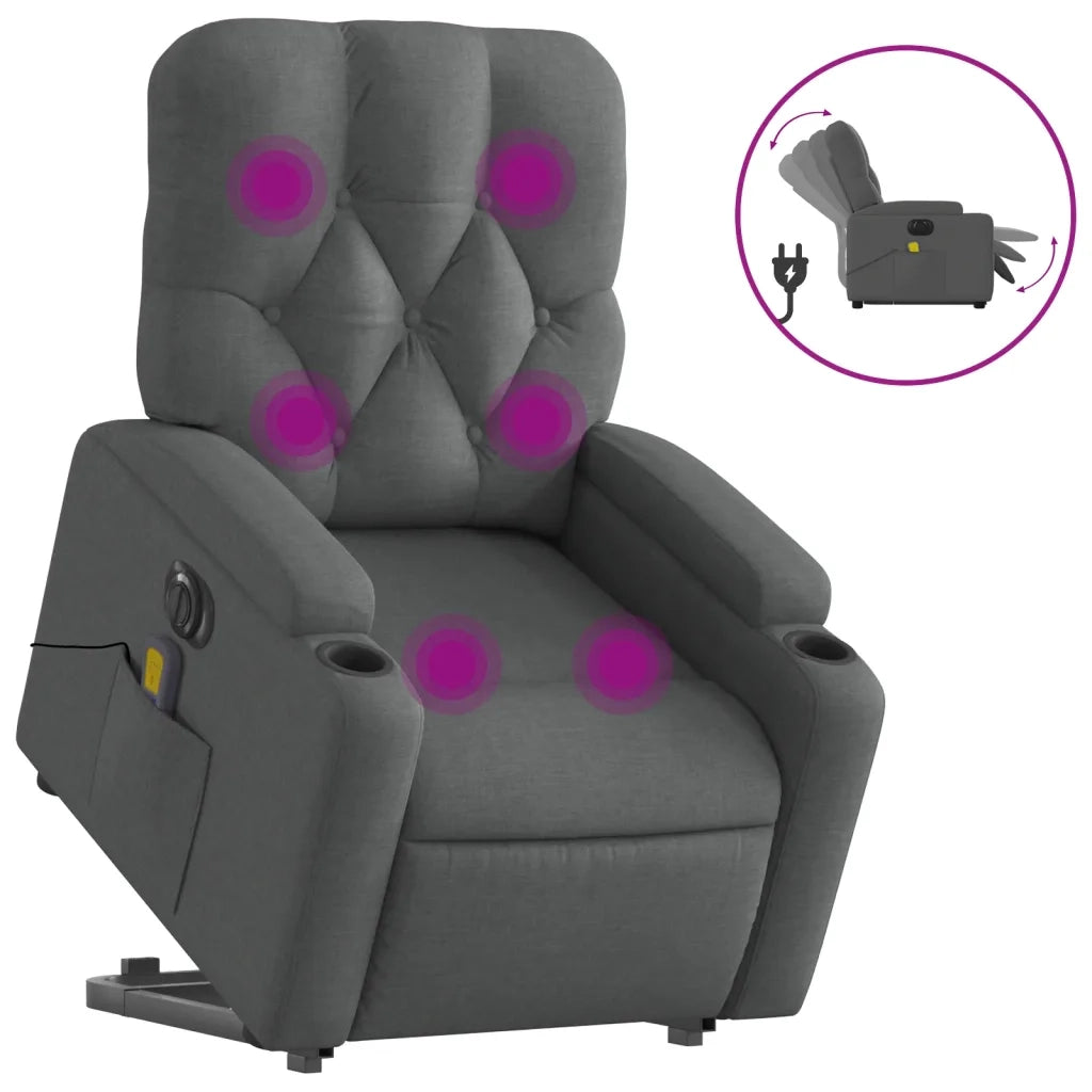 Poltrona Alzapersona Massaggi Elettrica Grigio Scuro Tessuto 3204747