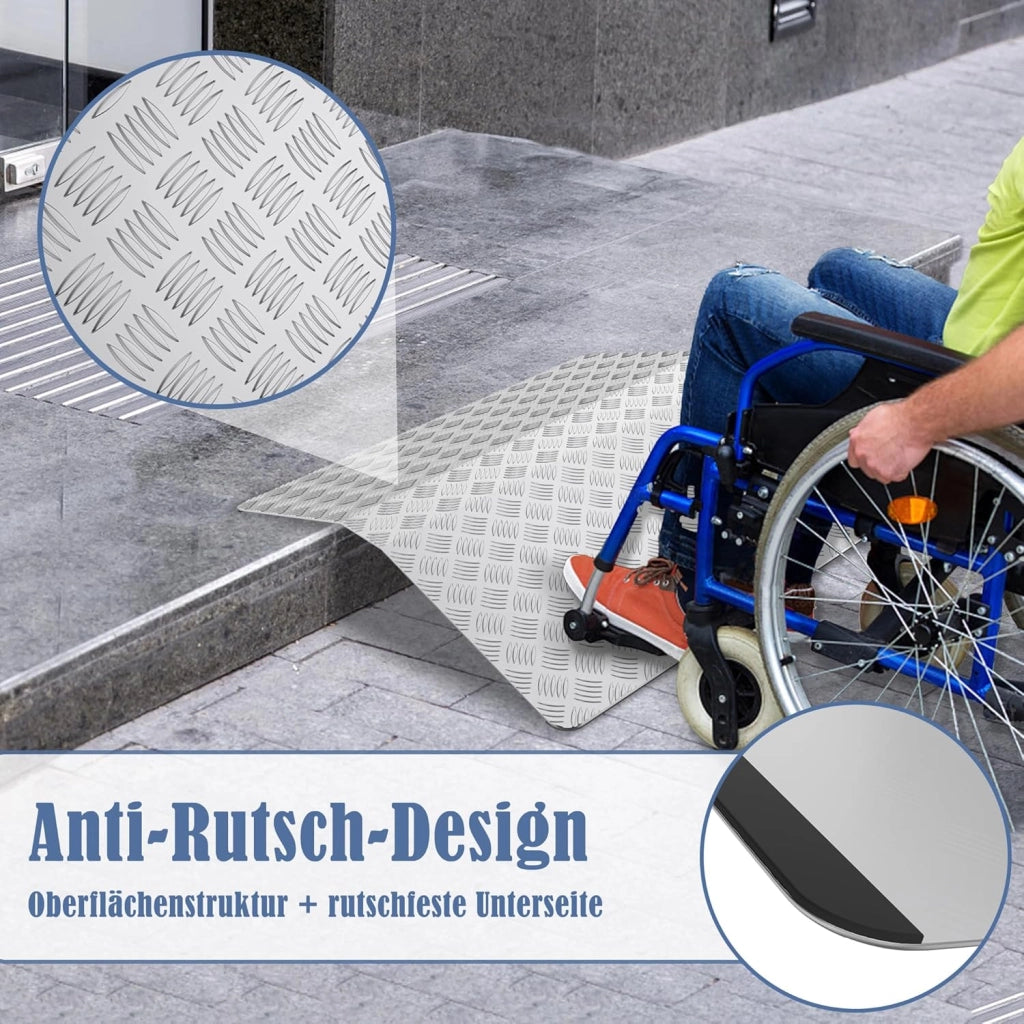 Rampa per sedia a rotelle, in alluminio, rampa per soglia a rotelle, capacità di carico 270 kg, rampa per soglia per porta, rampa per porta, altezza 10 cm, larghezza 100 cm