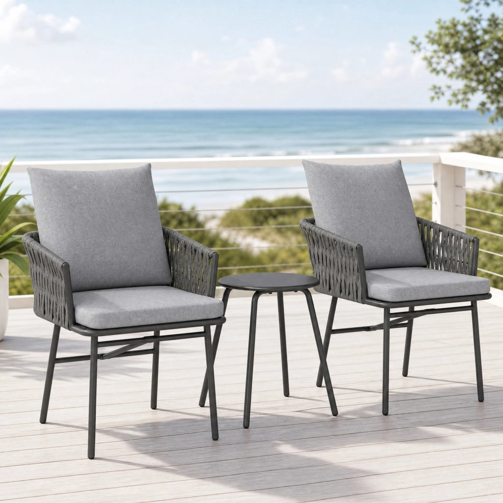 SET BISTROT 3 pezzi da esterno in rattan sintetico grigio con tavolino Ø40 cm