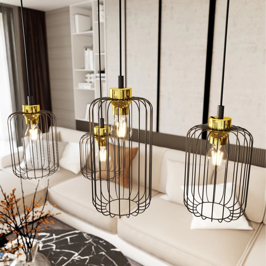 Lampada a sospensione Vander in acciaio nero e oro