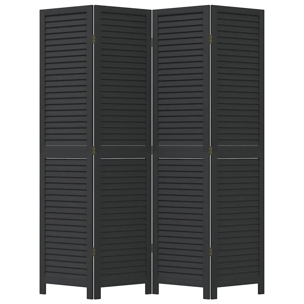 Divisorio Ambienti 4 Pannelli Nero Legno Massello di Paulownia 358850