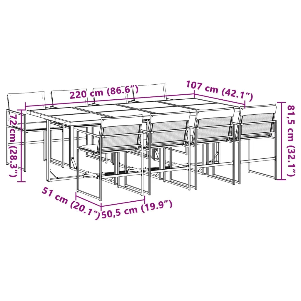 Set da Pranzo da Giardino 9 pz con Cuscini Bianco in Textilene 3295090