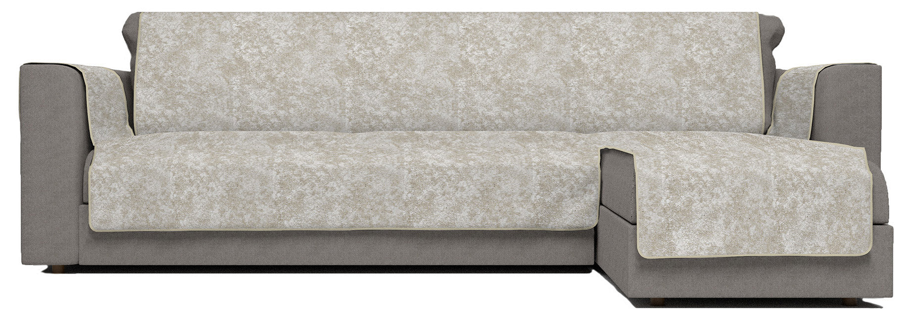 Copridivano con Penisola Destra Seduta 290 cm in Poliestere e Cotone Beige