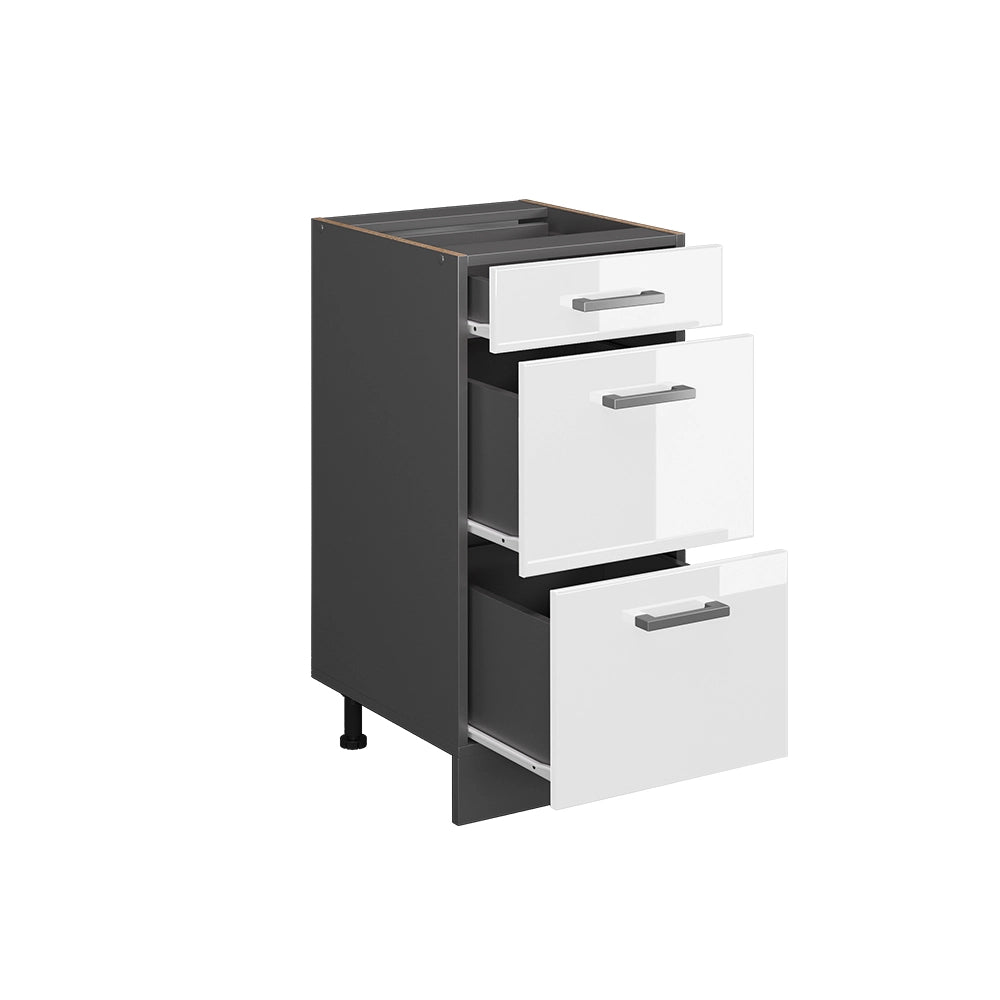 Vicco Mobiletto base per cucina Bianco lucido 40 cm con cassetti, PL Rovere