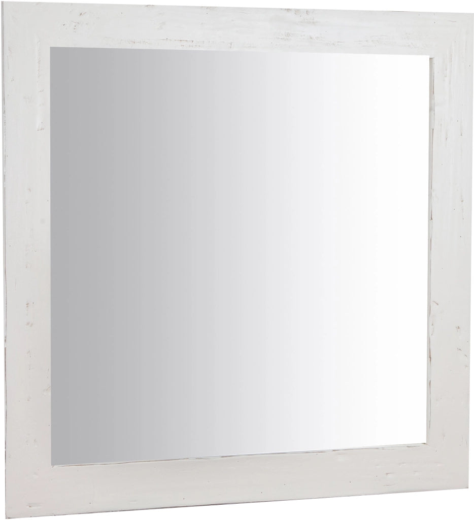 Biscottini Specchiera quadrata a muro in legno massello di tiglio finitura bianca anticata L100xPR3xH100 cm Made in Italy