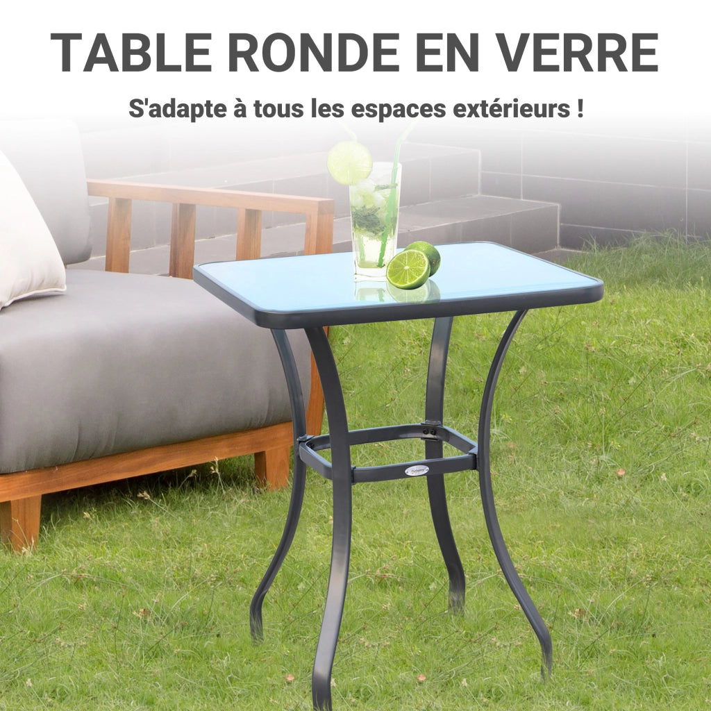 Tavolo da giardino ¨C zephmum ¨C Grigio, Metallo, Vetro temperato, 68x68x84 cm