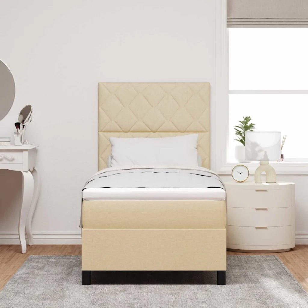 Letto a molle con testiera Crema 90 x 190 cm Tessuto 3339432