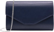Borsa da sera elegante per donna con cinturino e catena in pelle liscia grande colore notte blu scuro
