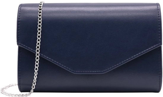 Borsa da sera elegante per donna con cinturino e catena in pelle liscia grande colore notte blu scuro