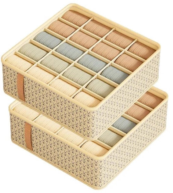 Cassettiere per intimo 2-dorsale con contenitore per reggiseno e calze ripiegabile con cassetto