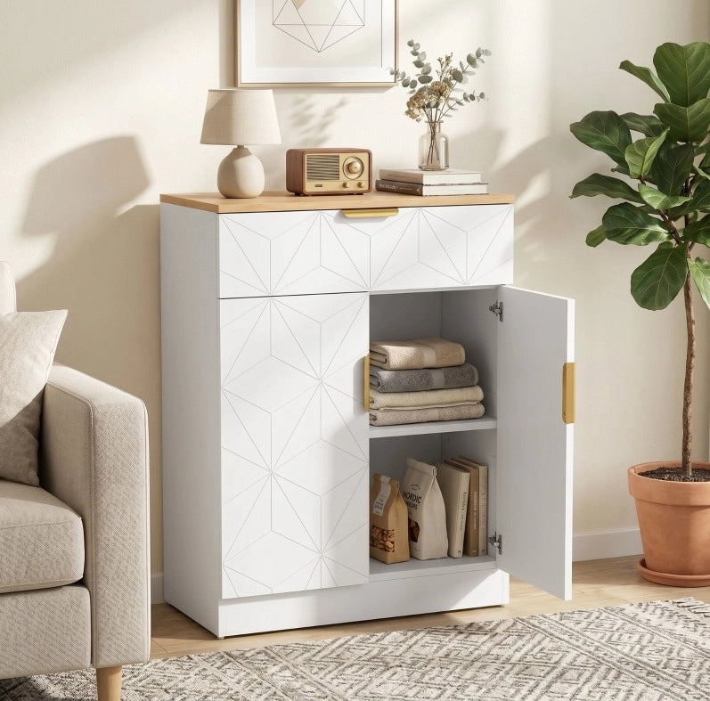 Sideboard moderno bianco con cassetto e ripiani regolabili 82x60x32 cm