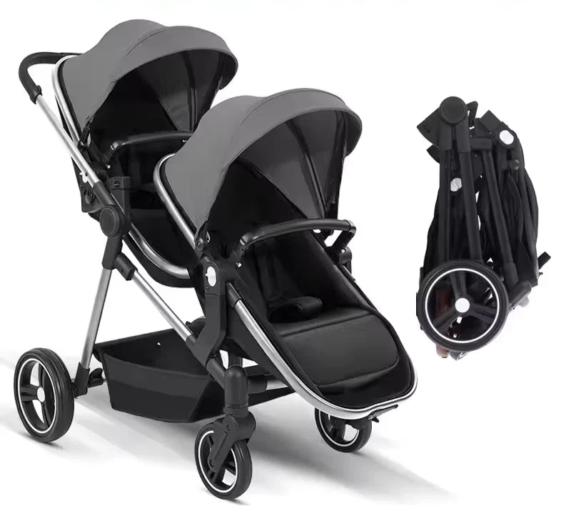 PASSEGGINO DOPPIO GEMELLARE PIEGHEVOLE MULTIFUNZIONALE GRIGIO