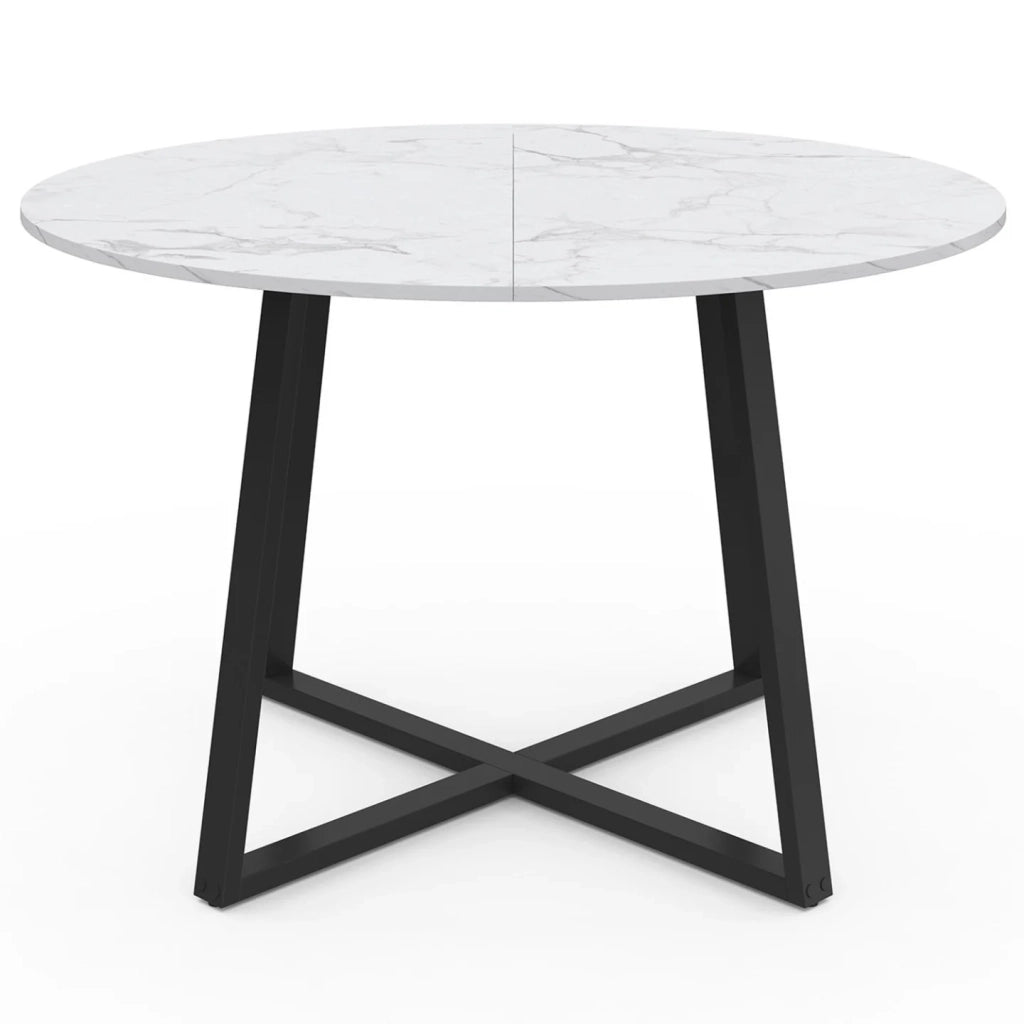 IDMarket - Tavolo da pranzo rotondo SELMA 4-6 persone ALASKA piano effetto marmo bianco e nero 110 cm