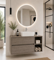 Mobile bagno con top in legno e lavabo da appoggio ORIGENBATH ZEUS senza specchio 70x45 cm Destra rovere smoky