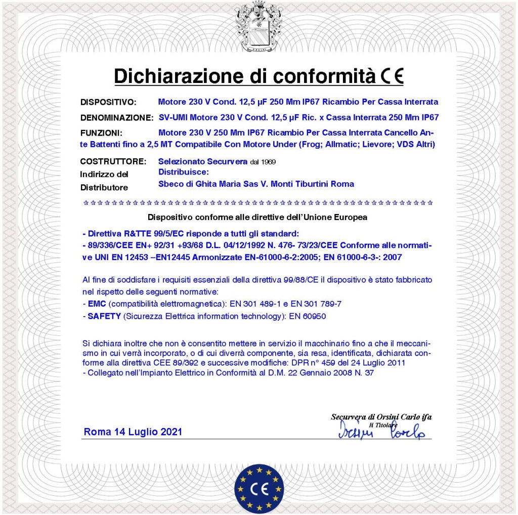 Motore Under 230 V Struttura Pressofuso in Alluminio Ingranaggi in Metallo Ricambio Per Cassa Interrata Con Sblocco a Chiave Concello Automatico Anta Battente 2,5 MT Lavoro Intensivo Forza 250 Nm IP67