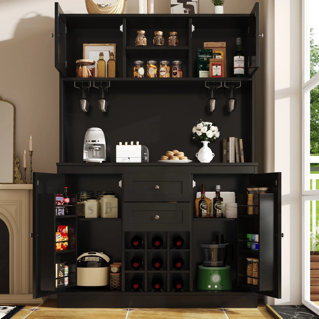 ARMADIO DISPENSA Cucina 120x40x188 cm MDF Nero con 4 ante e 2 cassetti