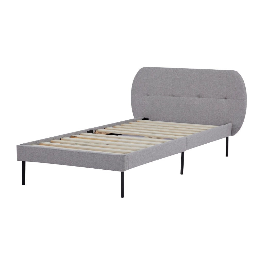 Letto Singolo Porvoo 90x200 cm Testiera Imbottita Rivestimento in Tessuto - Grigio [en.casa]