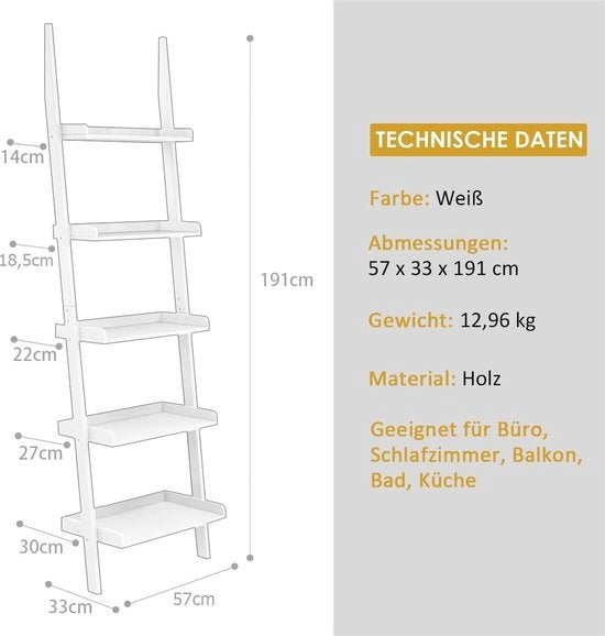 Ladderrek in Legno - Reticolo Decorativo in Piedi con 5 Sbarre per Piante e Libri