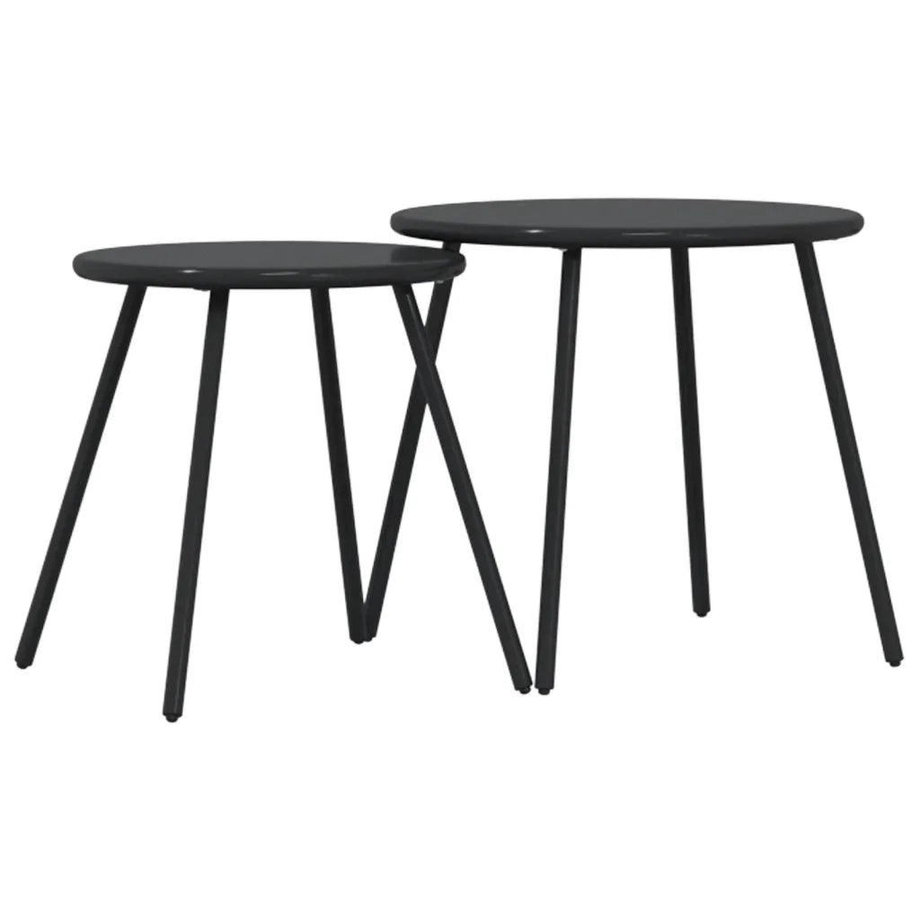 Tavolino-Tavolino da soggiorno-Tavolo Giardino 2pz Rotondo Nero Acciaio Verniciato a Polvere