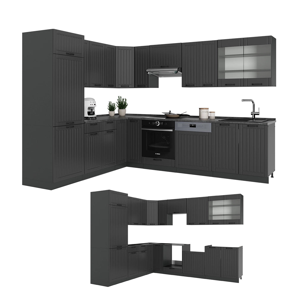 Cucina angolare completa Fame-Line Grigio scuro/Antracite 287 x 60 cm, PL Marmo Vicco