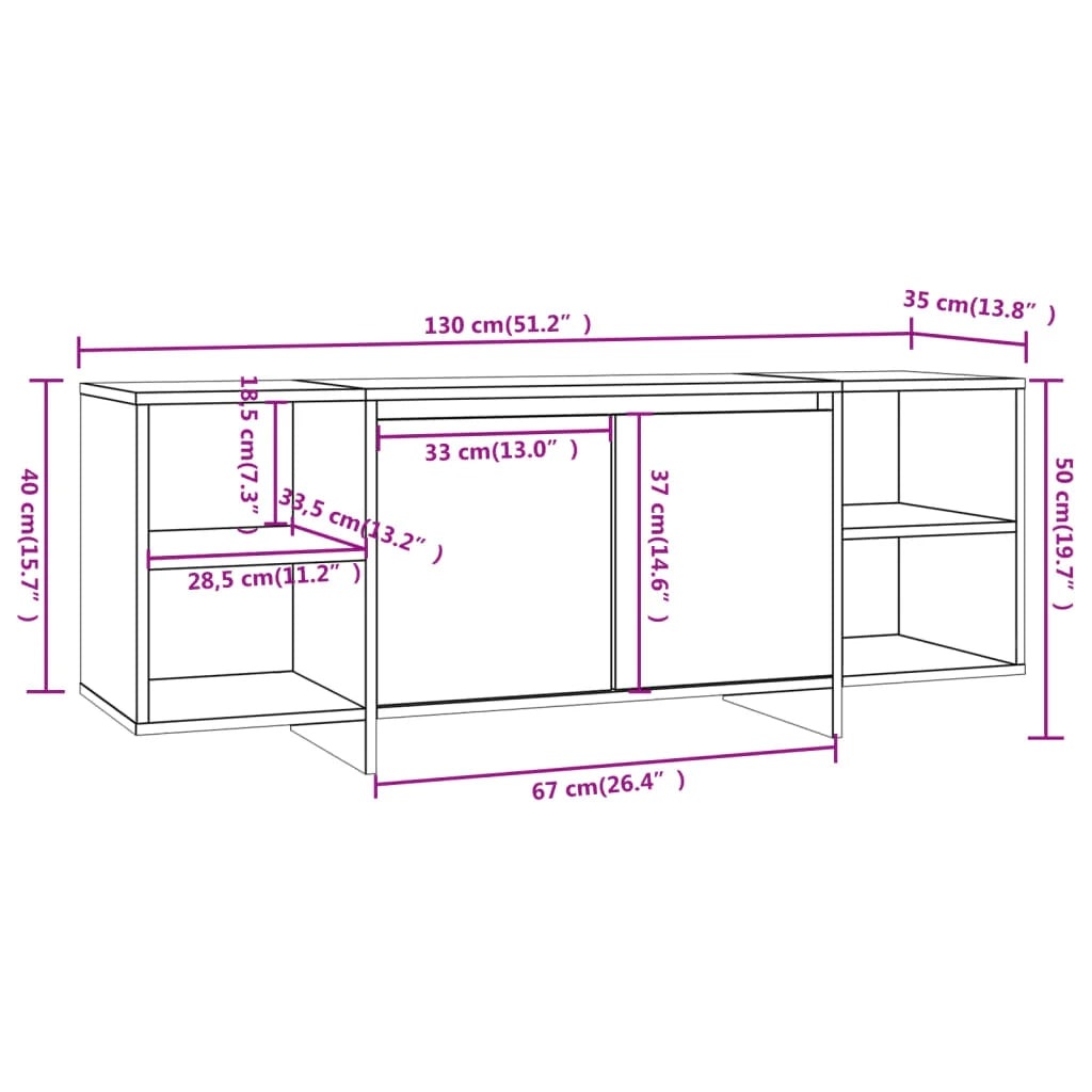 Mobile TV multimediale mensola TV credenza TV sala da pranzo soggiorno camera da letto rovere Sonoma 130 x 35 x 50 cm legno ingegnerizzato beige 02_0027474