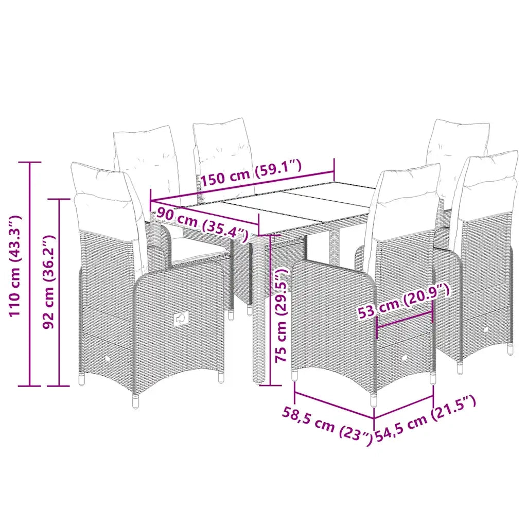 vidaXL Set da Bistrò da Giardino 7 pz con Cuscini Beige in Polyrattan