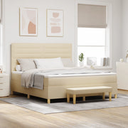 Letto Box Spring con Materasso e Panchina Crema 180x200 cm Tessuto